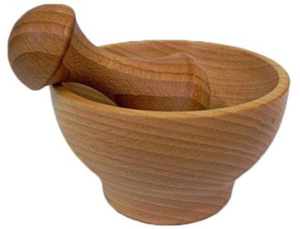 Famanu Mörser Set mit Stößel - aus Buchenholz, ideal für Kräuter und Gewürze