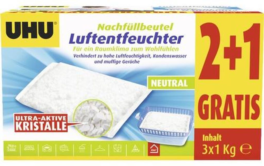 Confezione di ricarica per deumidificatori UHU 2x 1 kg + 1 Immagine del prodotto 
