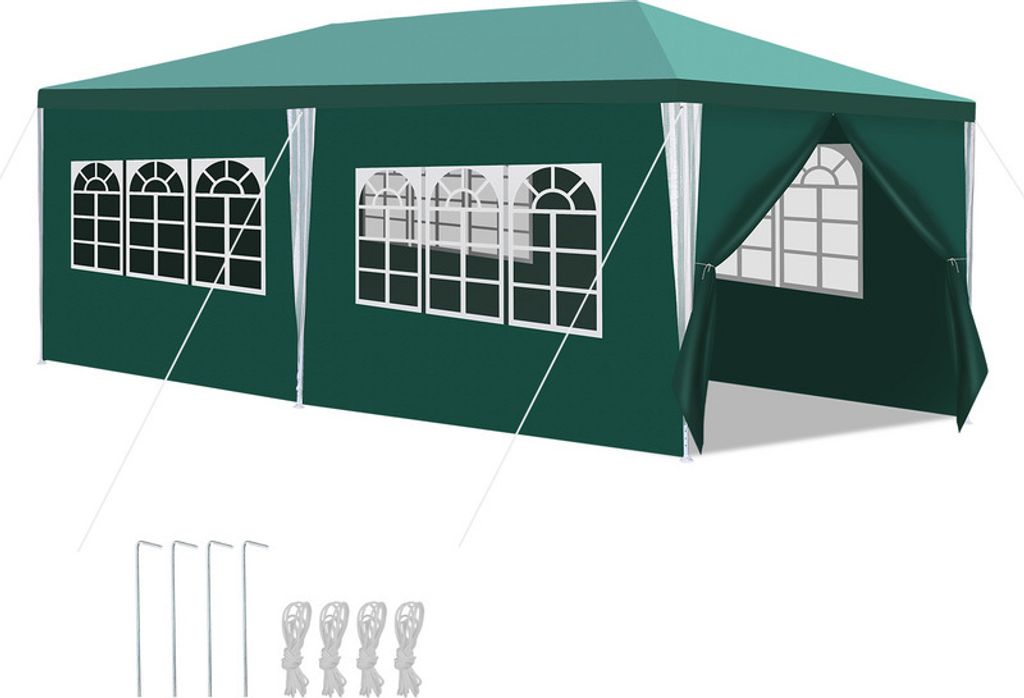 TolleTour Pavillon Polyethylen Stahlrohre – s Partyzelt aus Polyethylen und Stahlrohren, praktisches Gartenzelt Grün 3x6m