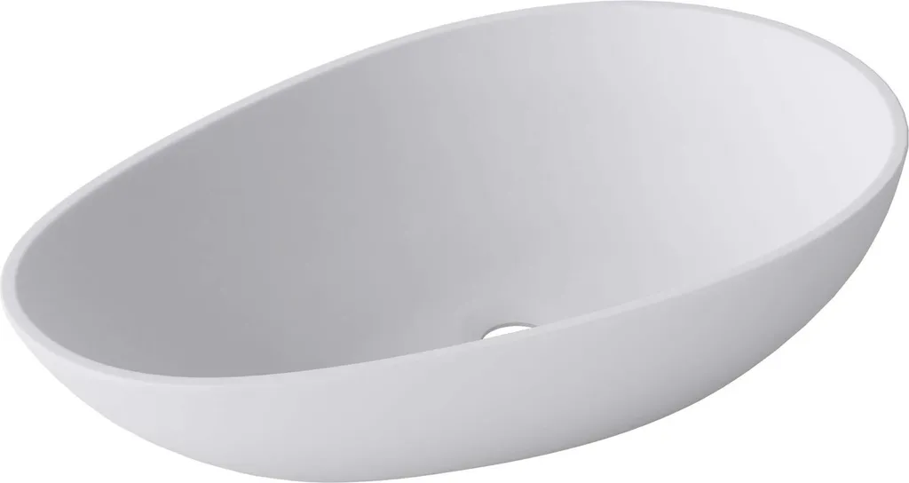 doporro Lavabo da Appoggio, Lavandino Bagno 59.8x36x14cm, Lavabo Ovale da Minerale Fuso Colossum809, Biano Opaco