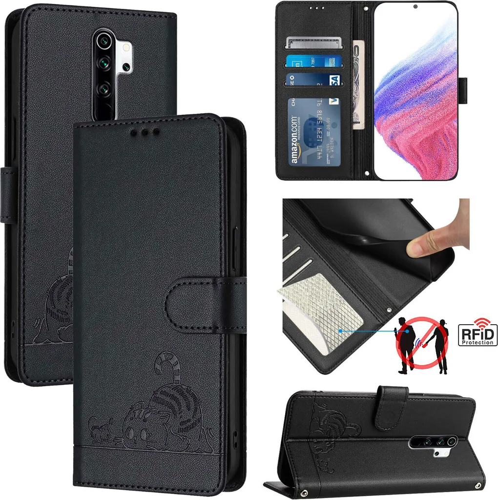 Custodia Gatto per Xiaomi Redmi Note 8 Pro in Pelle - Cover Portafoglio