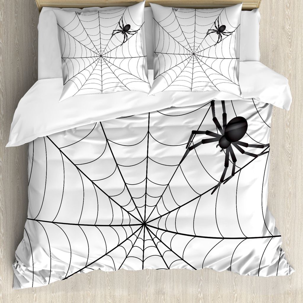 ABAKUHAUS Spinnennetz Bettbezug, Gothic Creepy Fang, Milbensicher Allergiker geeignet mit Kissenbezügen, 155 cm x 220 cm - 80 x 80 cm, Charcoal Gr...