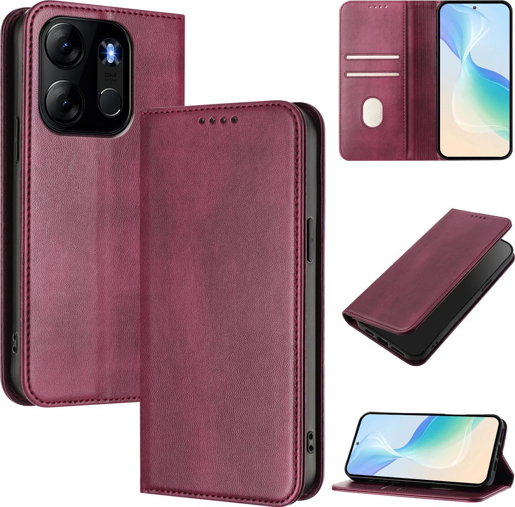 Handyhülle für Tecno Pop 7/Pop7 Pro/Spark Go 2023/Infinix Smart 7, Vintage Leder RFID Schutz Kartenfach Standfunktion Magnetische Klapphülle Rot