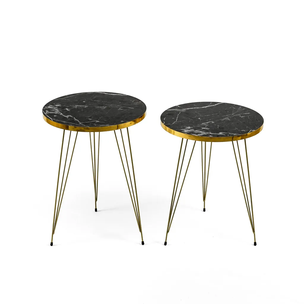 Table gigogne effet marbre noir - Lot de 2 tables rondes style chic - 6