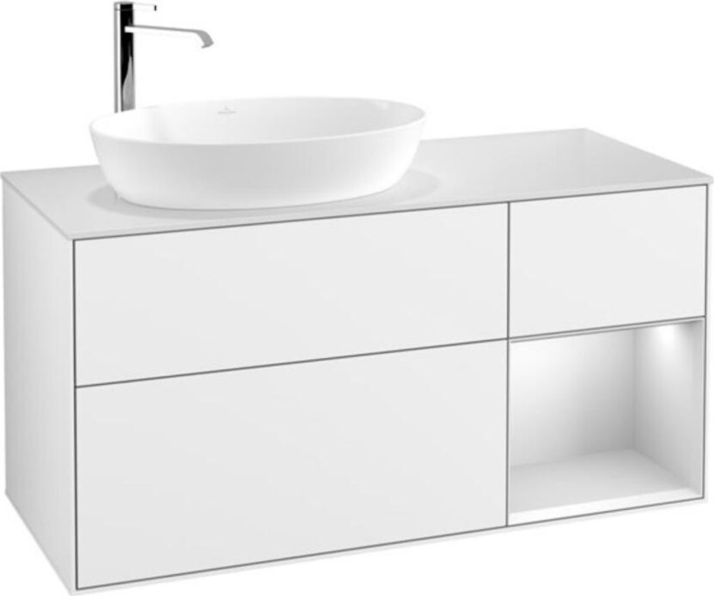V&B Waschtischunterschrank Wandbeleuchtung Finion 120cm, Pl w m, Rg wh. m Lac, glo wh. Lac