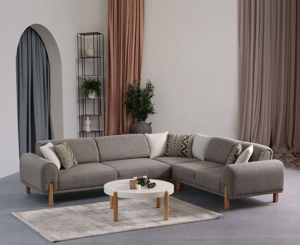 Villa Möbel Adonis Ecksofa Farbe: Grau Langer Schenkel:Links mit Relax-/Bettfunktion durch umklappbare Rückenlehne