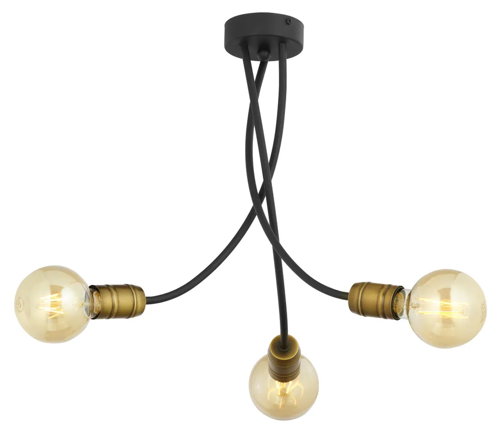 Suspension triple E27 pour grand salon éclairage puissant noir or