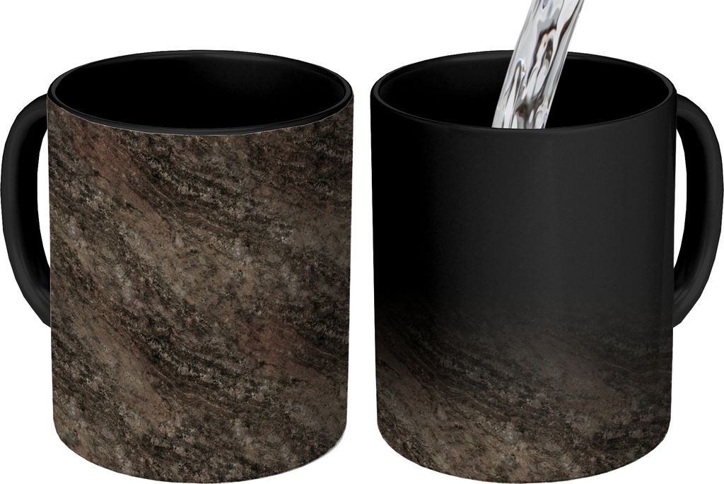 MuchoWow Zauber Tasse Zaubertasse Magic Granit - Marmor - Muster - Schwarz 350 ml Farbwechsel Becher Geschenk Geschenkidee - Magic-Tasse - Fotota...