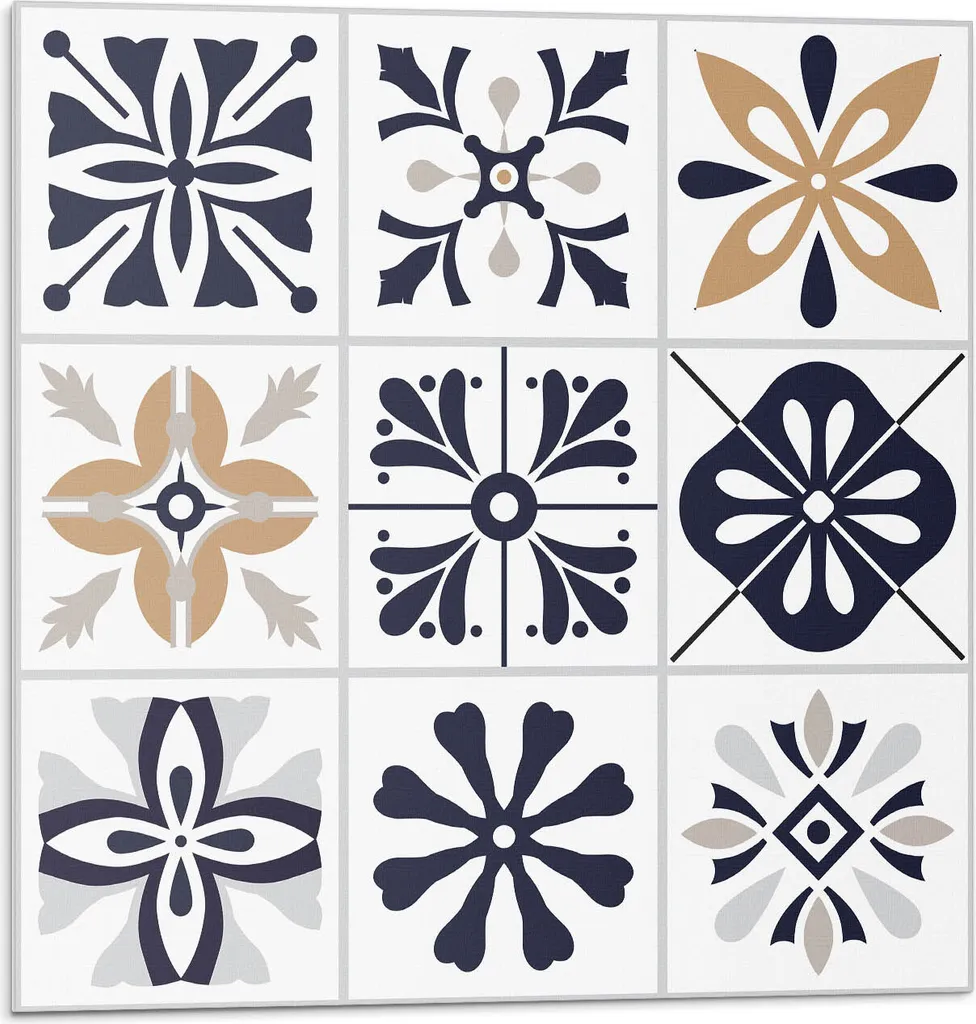 Motivo decorativo in piastrelle - Piastrelle autoadesive - Rivestimento - Pannello murale - Piastrelle in PVC - Piastrelle in vinile - Piastrelle in PCV - Autoadesivo - Decorazione murale - 9 pezzi 30 x 30 cm