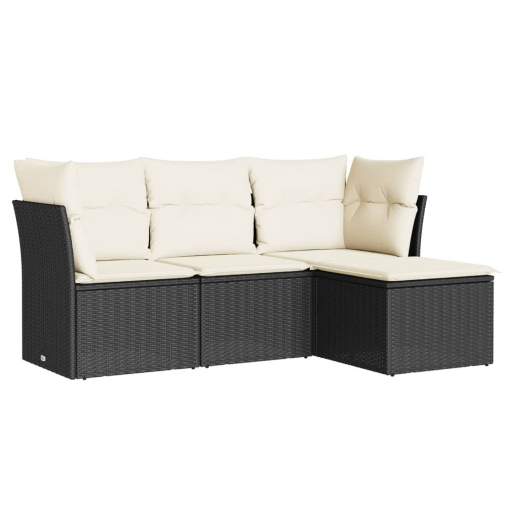 vidaXL 4-tlg. Garten-Sofagarnitur mit Kissen Schwarz Poly Rattan