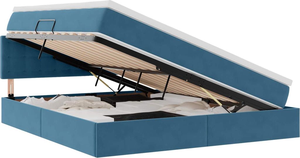 vidaXL Bett mit Stauraum und LED Dunkelblau 180 x 200 cm Samt