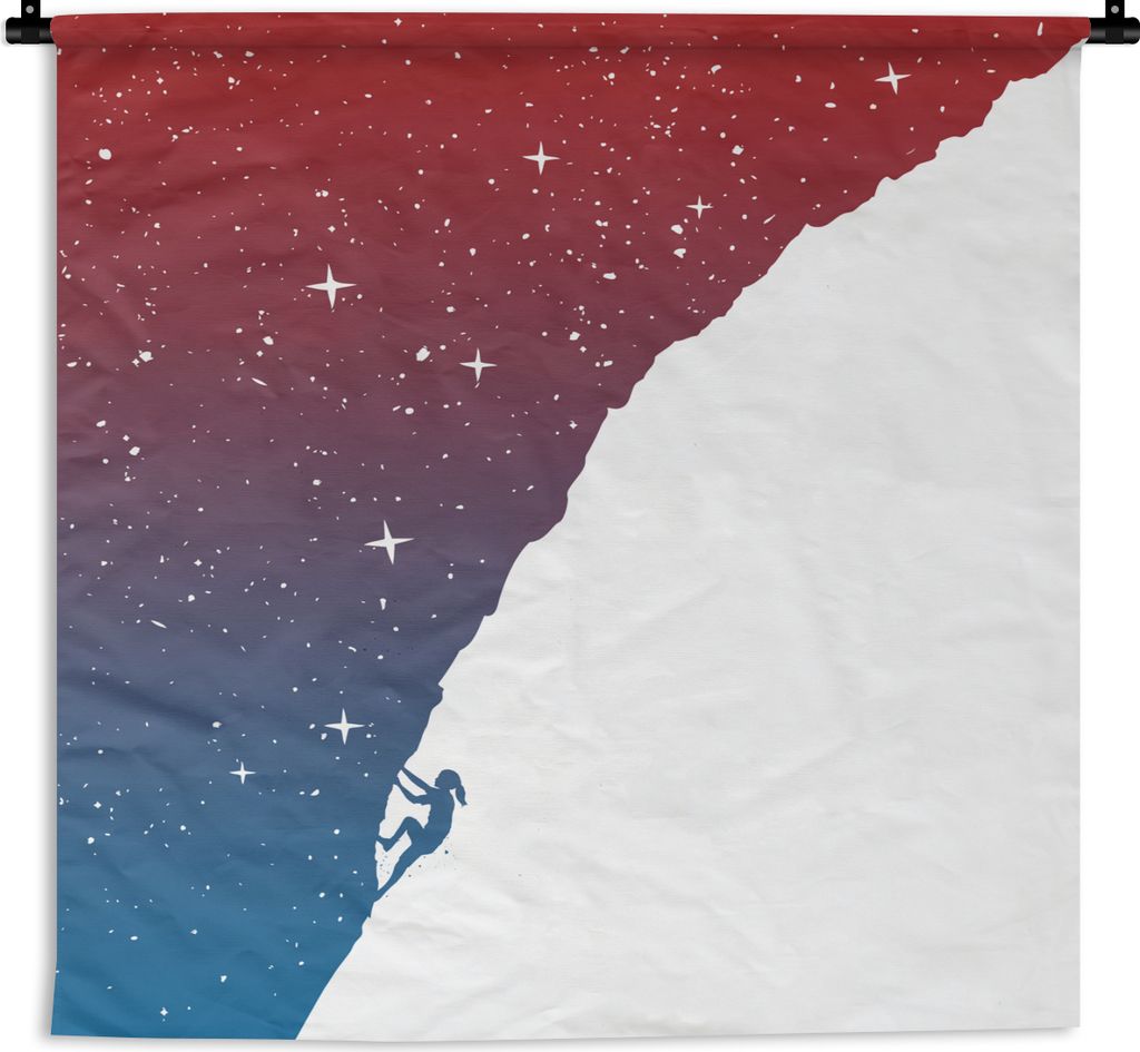 MuchoWow Wandteppich Wandbehang Nacht - Klettern - Sterne - Rot - Blau 90x90 cm Tapisserie Dekoration Wandtuch - Wandaufhänger