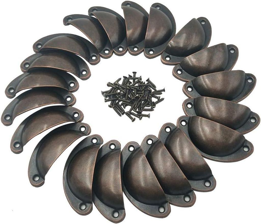 20 halbkreisf?rmige Muschelgriffe im Retro-Stil mit Schrauben aus antikem Messing