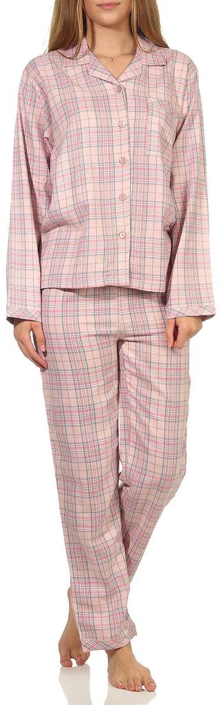 Damen langarm Flanell Pyjama Schlafanzug kariert - 202 201 15 602 ; rosa , 44