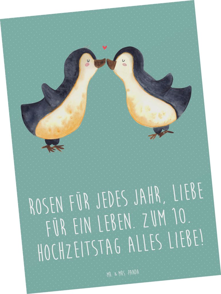 Mr. & Mrs. Panda Postkarte 10. Hochzeitstag Rosenhochzeit - Meeresbrise - Geschenk, Grußkarte, Postkarten, Liebe und Hingabe, Ehejubiläum, Gesche...