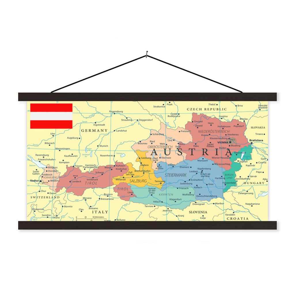 MuchoWow Textilposter Karte von Österreich 60x30 cm mit schwarzem Rahmen - Textilien