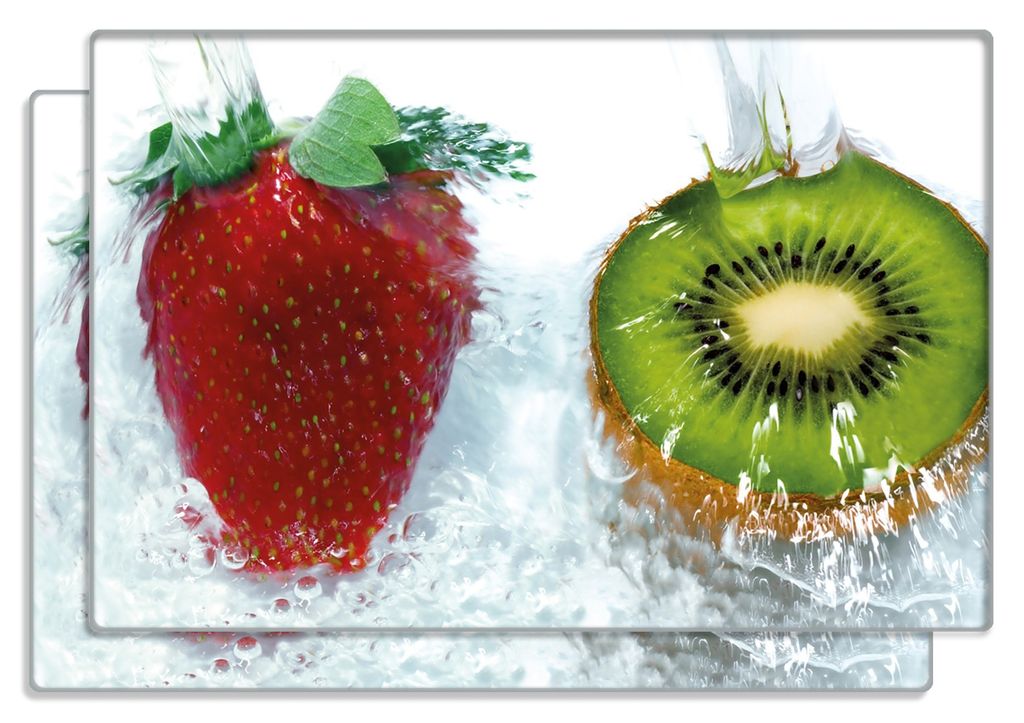 Wallario Frühstücksbrettchen 2er Set aus Glas, je 20 x 30 cm, mit rutschfesten Füßen, Motiv Frische Früchte übergossen mit Wasser II