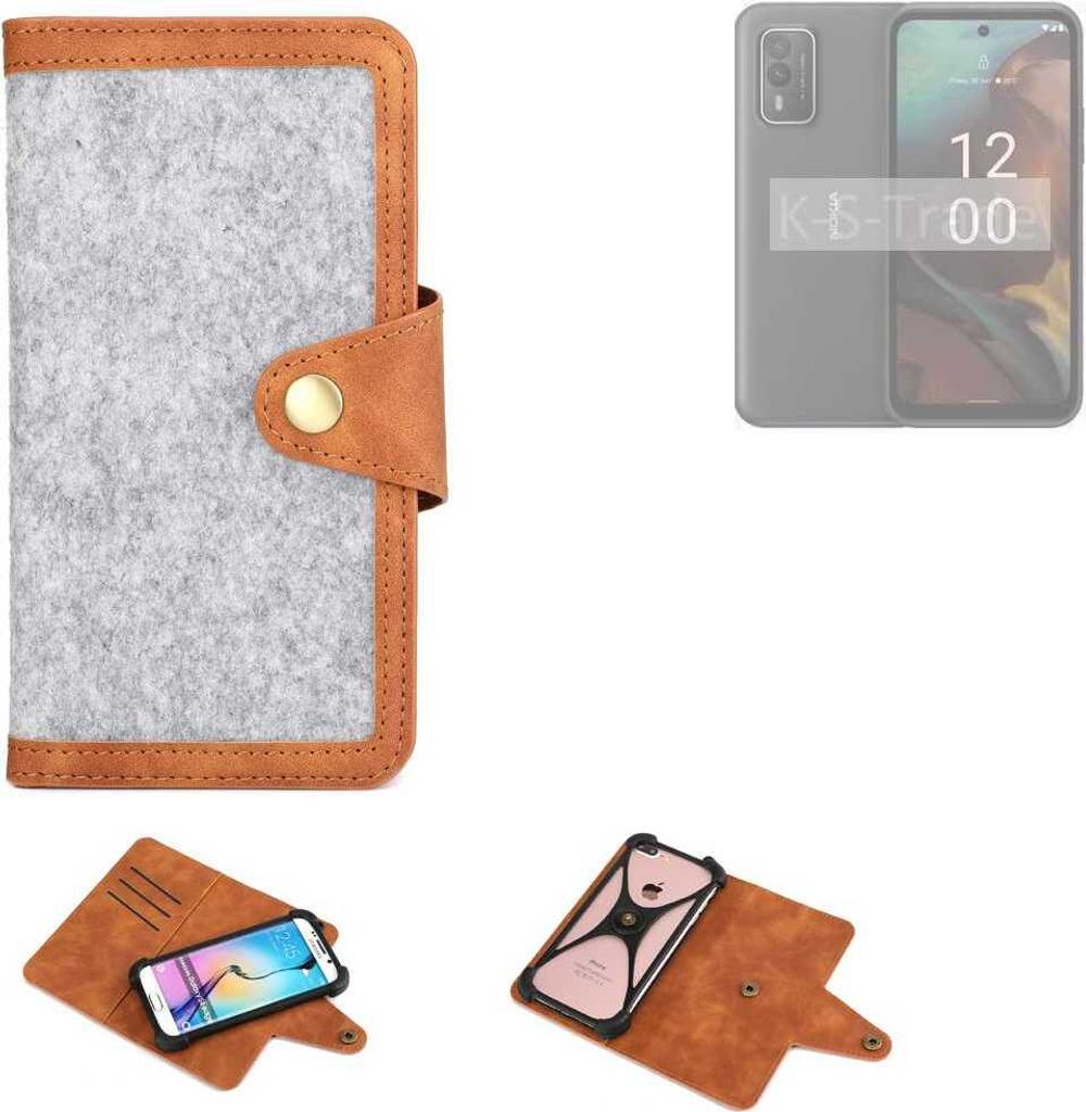 K-S-Trade Handyhülle kompatibel mit Nokia XR21 Schutzhülle Filz-Hülle Kunst-Leder hellgrau braun (1x)