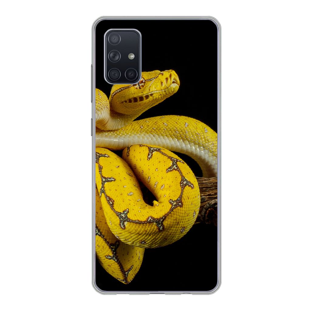 MuchoWow Handyhülle Schutzhülle Hülle für Samsung Galaxy A71 Schlange - Zweig - Gelb Silikon Softcase Handy Hülle - Kartenbesitzer