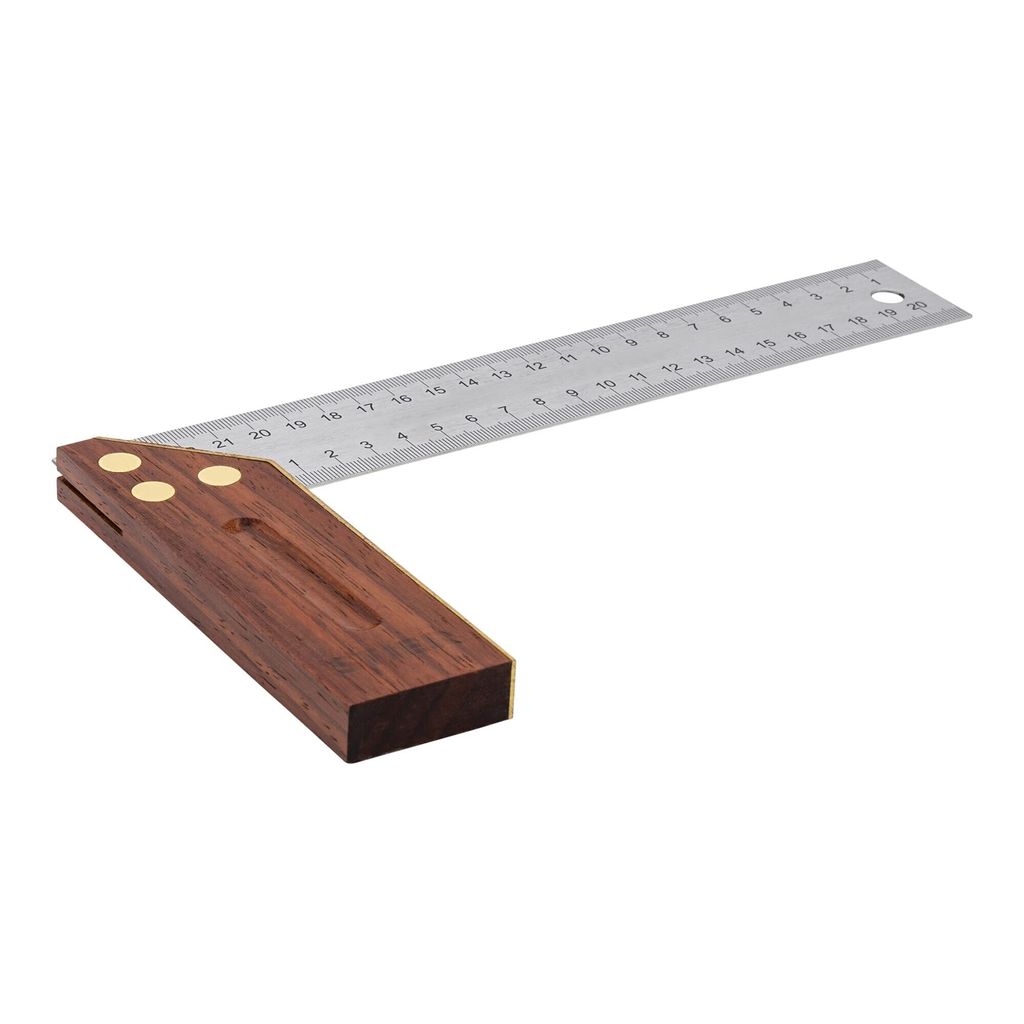 STIER Anschlagwinkel, Schreinerwinkel, Palisander, 90° / 45°, 250 mm, mit Griffhohlkehle, Messingbeschlag