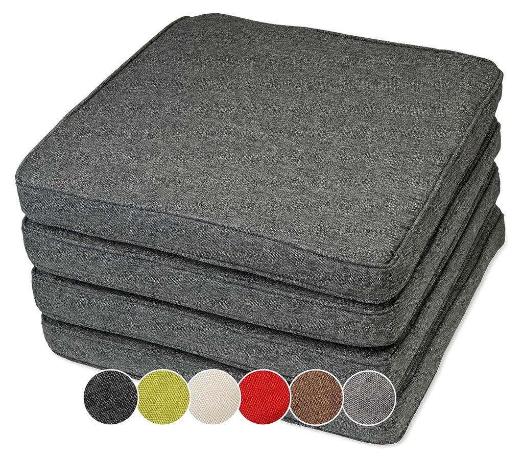 4er Set wasserdichte und UV-beständige Stuhlkissen 45 x 45 x 5 cm - Polsterauflage für Stühle und Bänke - Sitzkissen für Innen- und Außenbere...