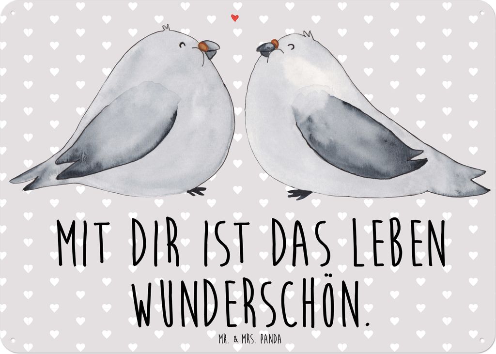 Mr. & Mrs. Panda Schild Turteltauben Liebe DIN A6 - Grau Pastell - Geschenk, Türschild, Freundin, tafel, Magnetschild, Freund, Hochzeitstag, Blech...