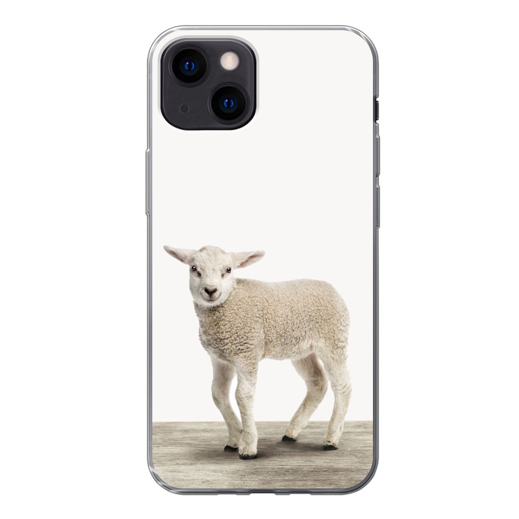 MuchoWow Handyhülle Schutzhülle Hülle für iPhone 13 mini Lamm - Schaf - Tiere - Kinder - Mädchen - Jungen Silikon Softcase Handy Hülle - So...