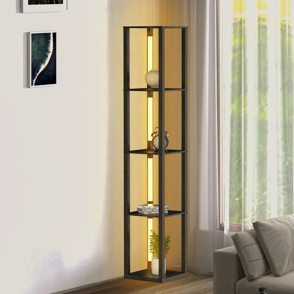 Lampadaire Étagère avec LED Variable et 4 Plateaux de Rangement Noir - 9