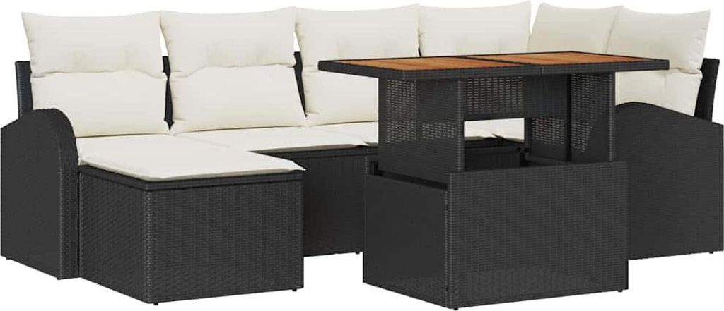 vidaXL Garten-Sofa-Set mit Speicher 7 pcs Schwarz Poly Rattan
