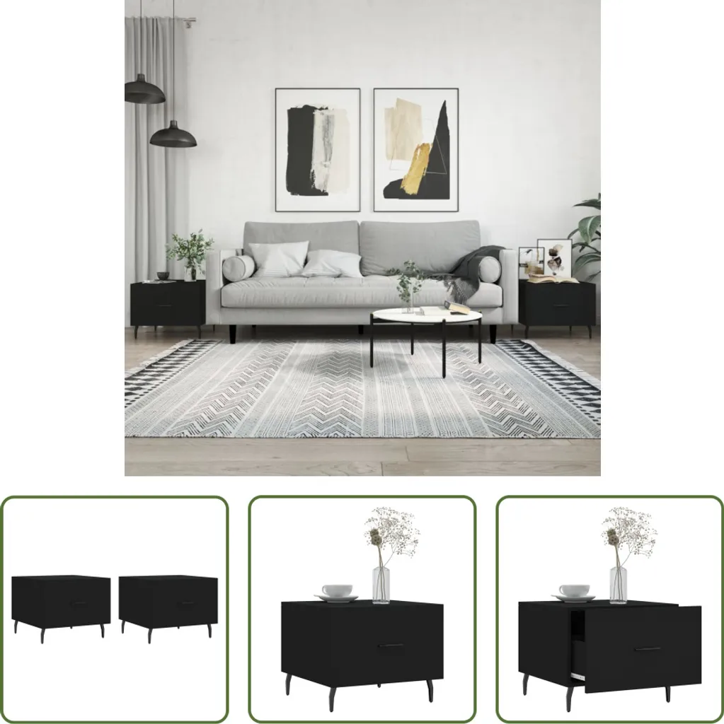 2 Tavolini Neri da Salotto 50x50x40 cm The Living Store | Arredo Casa