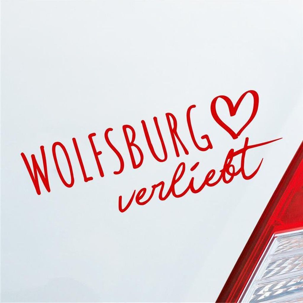 Auto Aufkleber Wolfsburg verliebt Herz Stadt Heimat Liebe Car 19x7 cm Rot Sticker Heckscheibenaufkleber