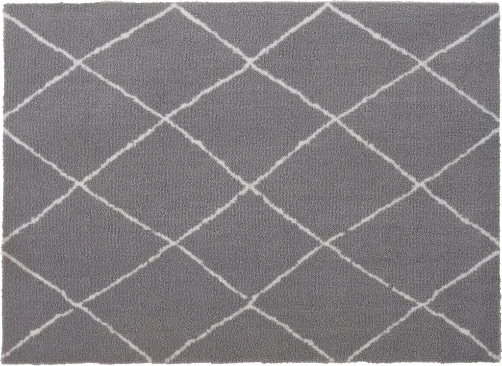 Tapis de sol lavable motif losanges en polyamide gris 66 x 90 cm