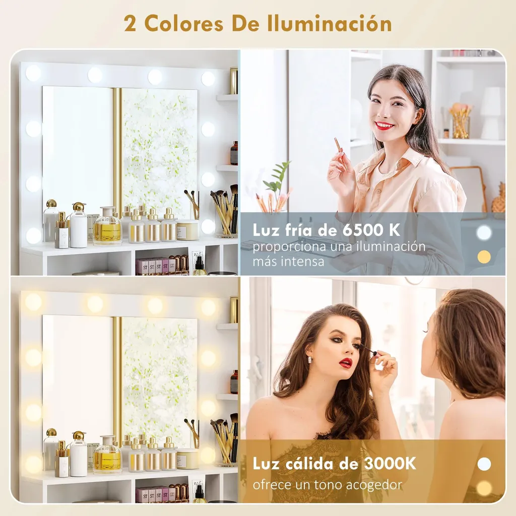 Coiffeuse lumineuse blanche gain de place | Coiffeuse miroir LED - 4