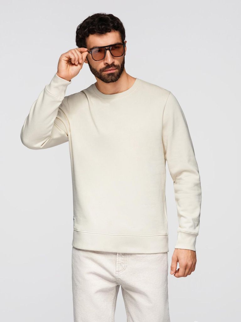 OMBRE Herren Sweatshirt Basic Rundhals Langarm OM-SSBN-0271 cream L