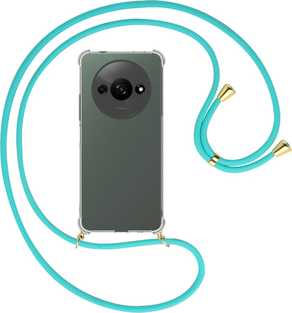 Handykette Backcover-Schutzhülle mit Band (Metall goldfarben) für Xiaomi Redmi A3 - türkis