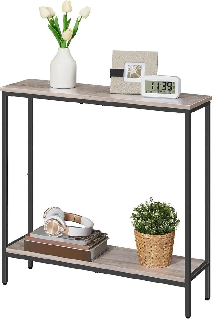 Table Console Gain de Place - Étroite 22cm - Gris-Noir HOOBRO