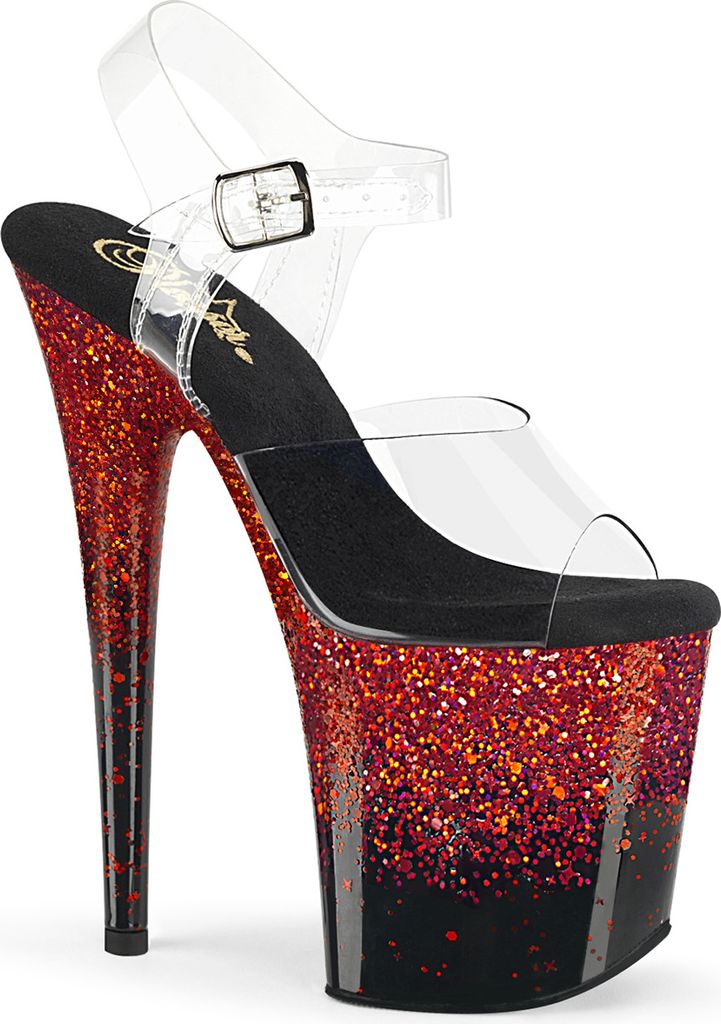 FLAMINGO-808SS Damen Sandale von Pleaser, Transparent Rot , EU 35, US 5