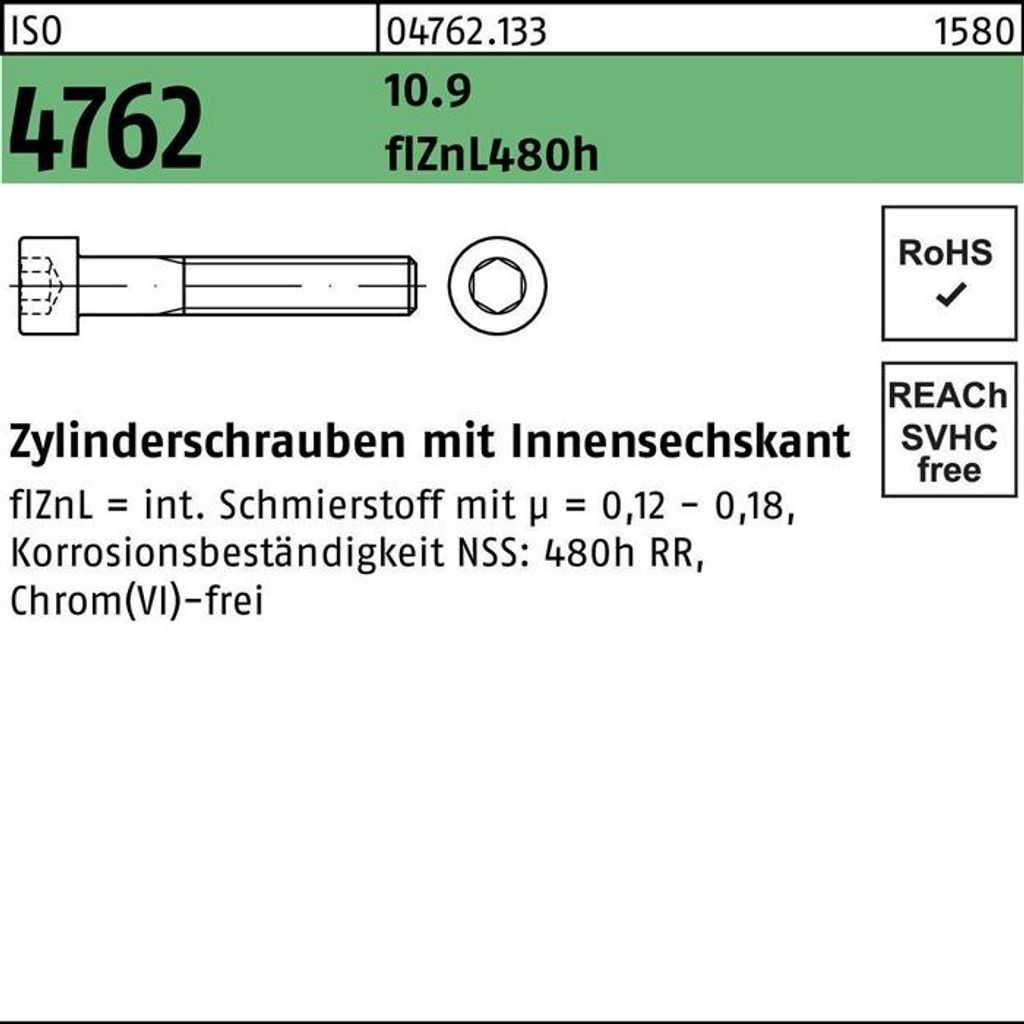 Reyher  Zylinderschrauben ISO 4762 10.9 M 4x35 flZn (500 Produktbild 