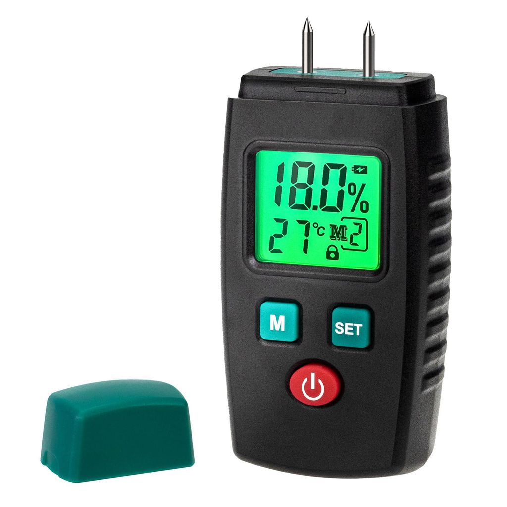 Feuchtigkeitsmessgerät, Pin-Typ Holzfeuchtemessgerät mit 5 Modi, LCD-Display mit grüner Hintergrundbeleuchtung, Holz- und Baumaterial-Schimmel-D...