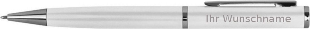 Drehbarer Kugelschreiber aus Metall mit Gravur / mit Velouretui / Farbe: weiss
