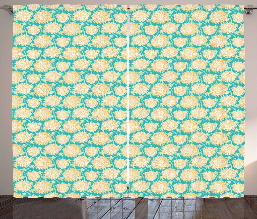 ABAKUHAUS Aster Rustikaler Vorhang, Vintage Blumen Shabby, Wohnzimmer Universalband Gardinen mit Schlaufen und Haken, 280 x 225 cm, Teal Orange Hel...