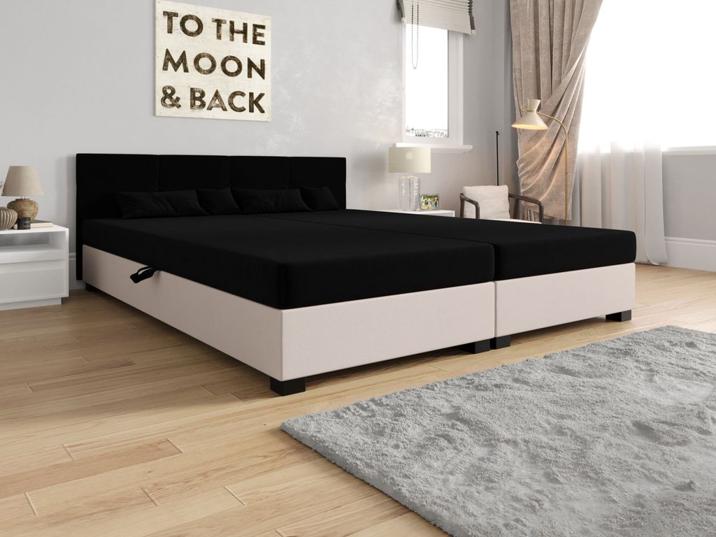 Amerikanisches Bett mit Stauraum 140x200 ROSIE 15 - schwarz/ecru