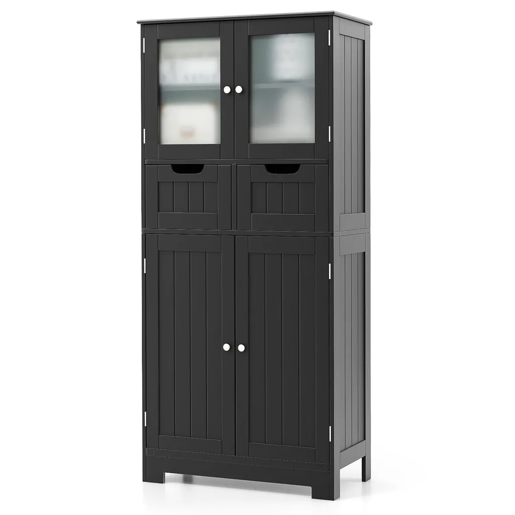 Armadietto Nero Elegante COSTWAY | Mobile Bagno con Ripiani e Cassetti