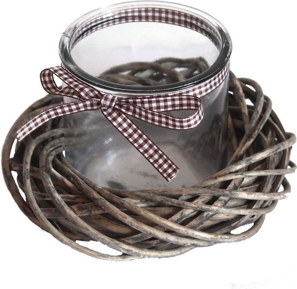 001 Windlicht aus Glas mit Weidenkranz natur S