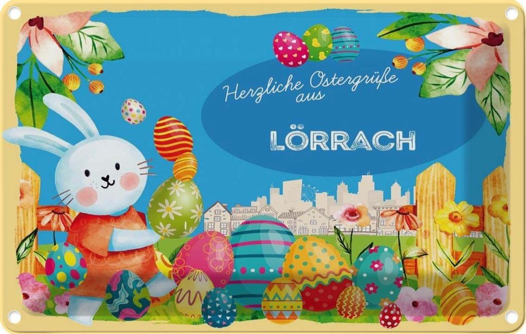 vianmo Blechschild 20x30 cm Ostergrüße LÖRRACH Ostern Gruß