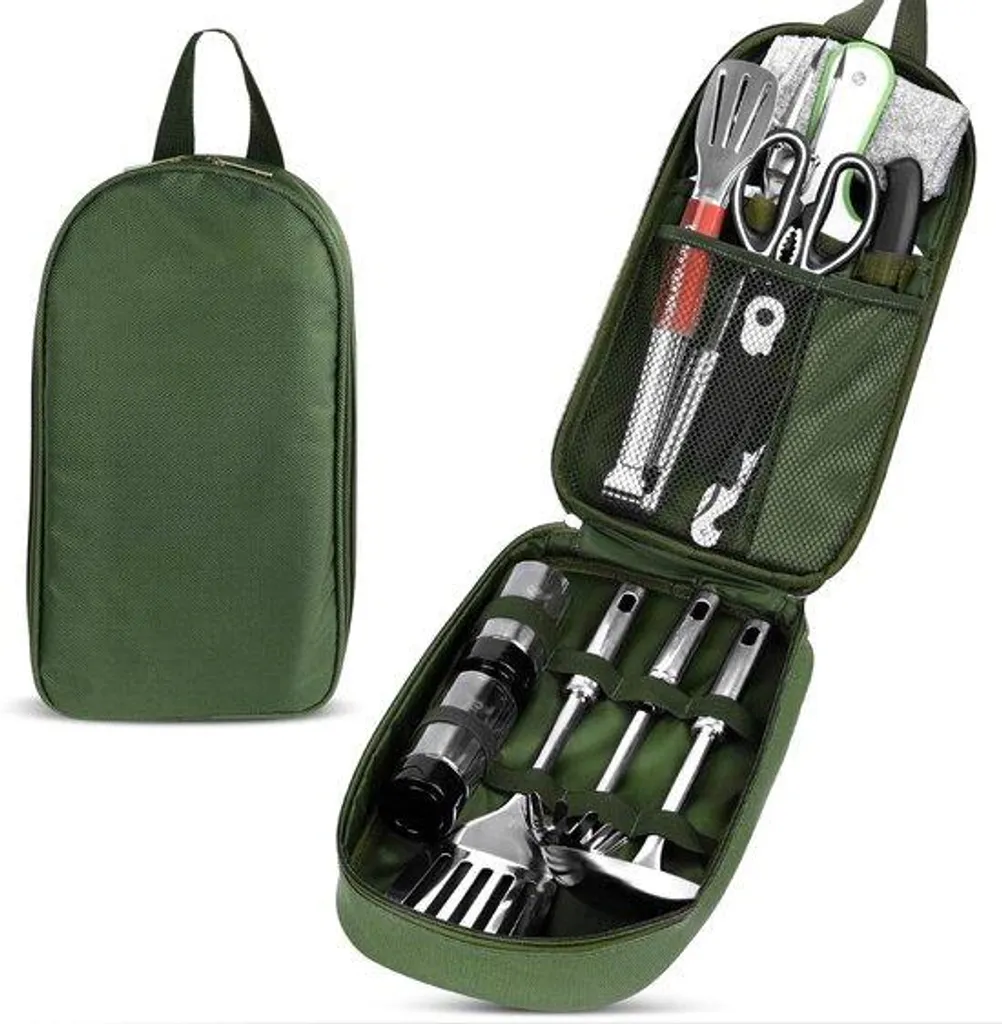 Kit camping 12 pièces en silicone et inox avec sac de transport étanche