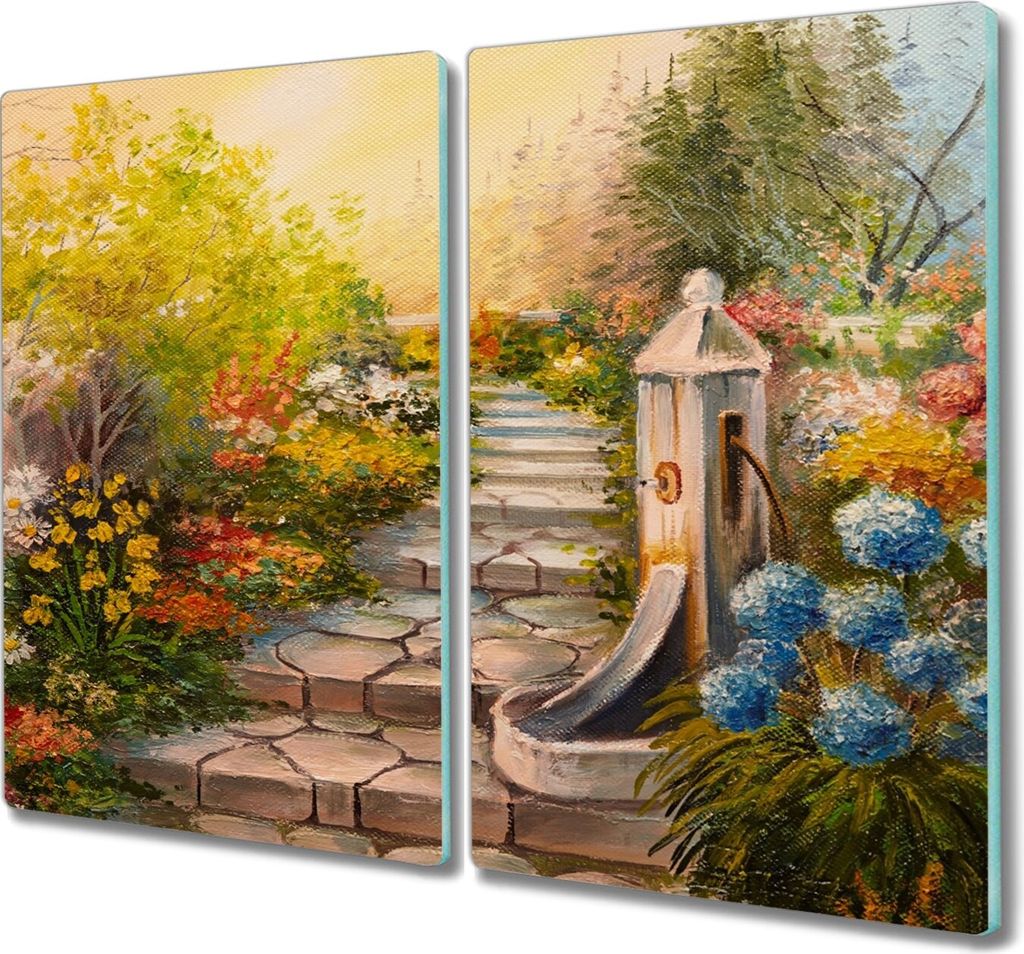 Coloray Hackbrett Küchenbrett Kochplattenabdeckung Schneidebrett Herdabdeckplatte 2x30x52 cm - Natur Blumen Baum Sonne