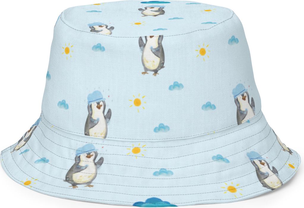 Mr. & Mrs. Panda Fischerhut Pinguin Duschen Größe S/M - Blau - Geschenk, Sonnenhut, Bucket Hat, Singen, Dusche, Pinguine, Schlapphut, Anglermütz...
