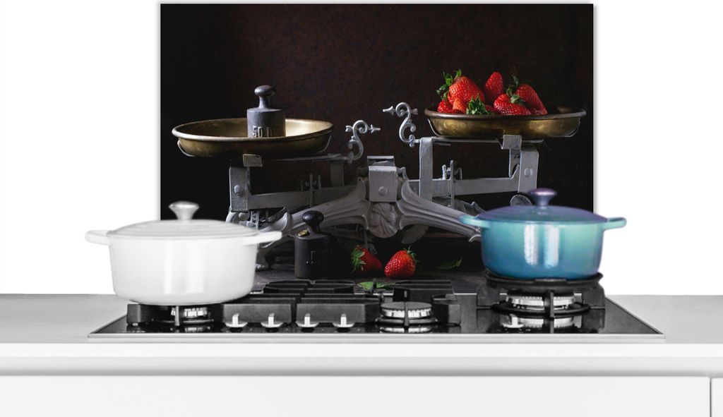 KitchenYeah Spritzschutz Küche - Küchenrückwand - Wandschutz für Herd und Spüle - Küchenutensilien - Obst - Kochen 70x50 - Alu-Dibond (Alt...