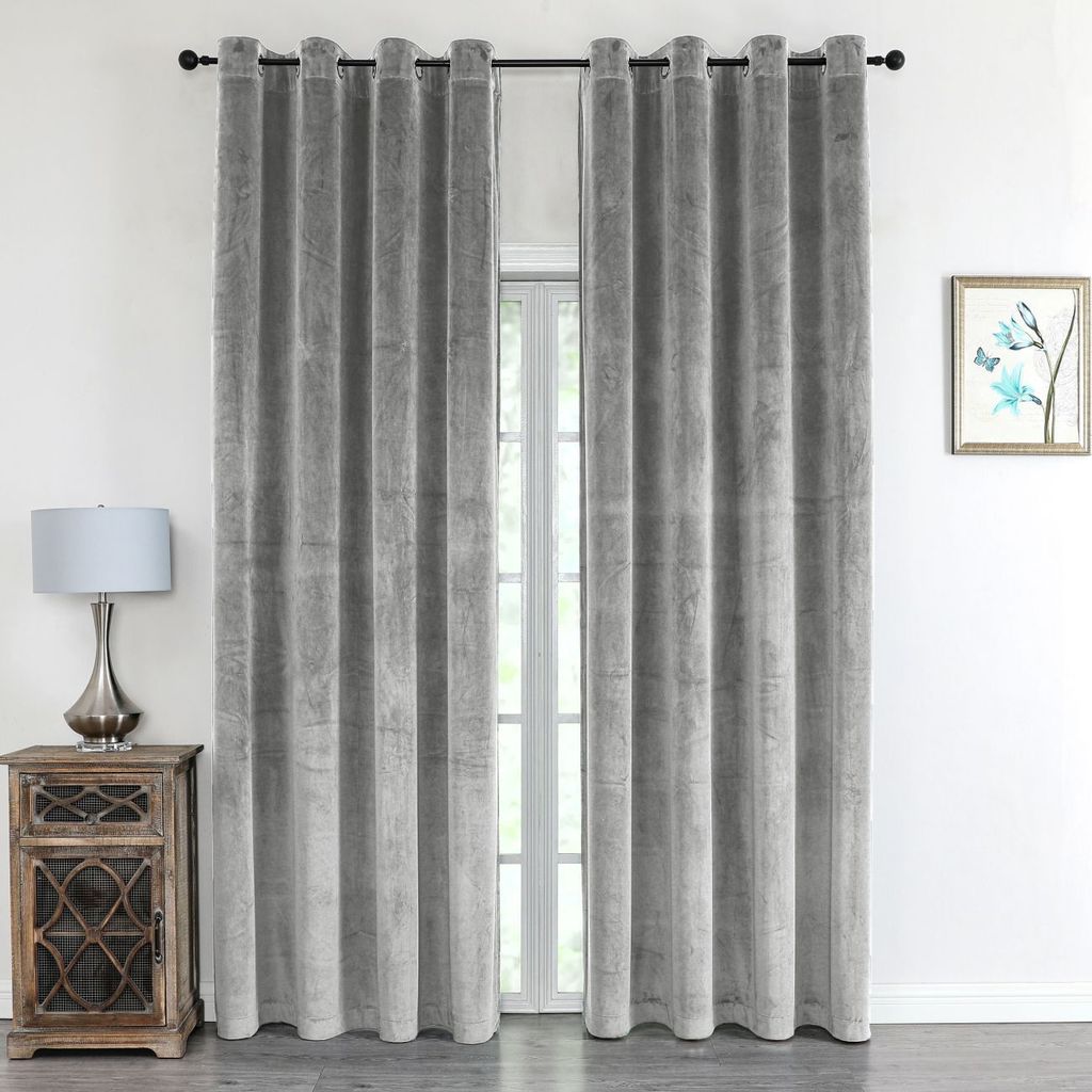 Samtvorhang 140 x 245 cm mit Öse wasserabweisend hellgrau - Produktbild 1